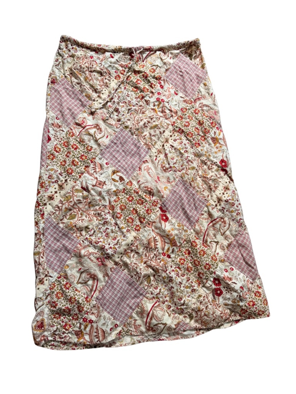 J. Khaki Patchwork Maxi Skirt in Cream and Pink Plaid